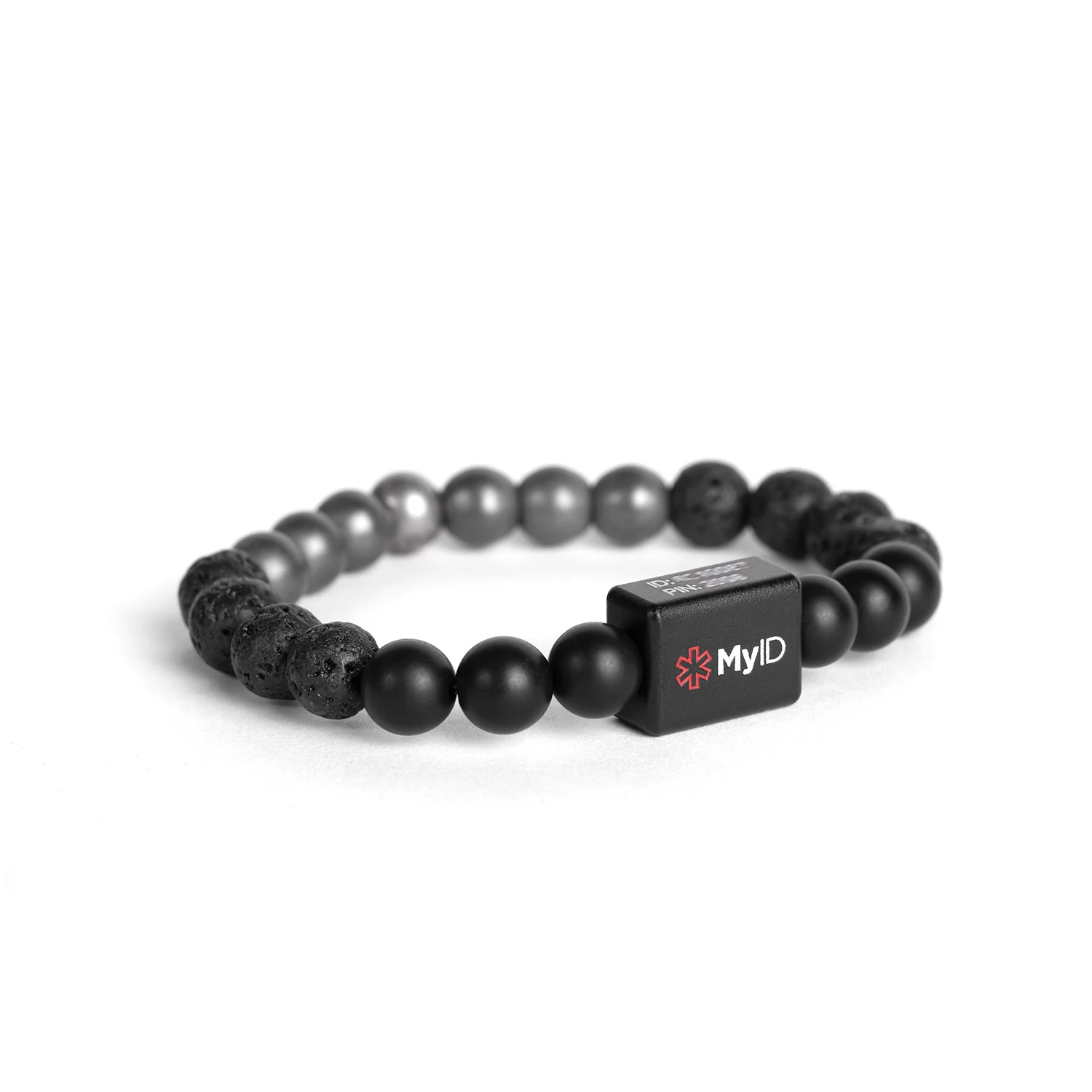 Black Agate + Lava Rock + Iron Ore Medical ID Bracelet - Image 3